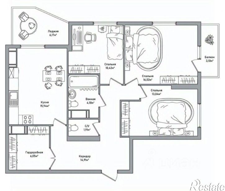3-комн квартира улица Строителей, 17 к2,  д. 17 к2