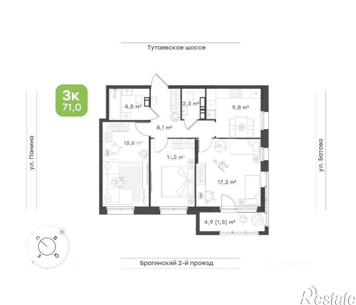 3-комн квартира 2-й Брагинский проезд, 8,  д. 8