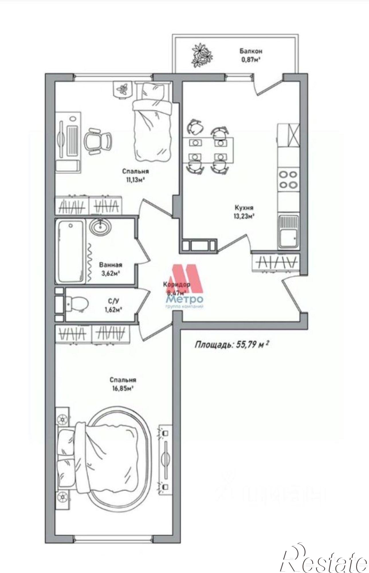 Купить квартиру за 3 800 000 рублей на Брагинская улица, 18 к4
