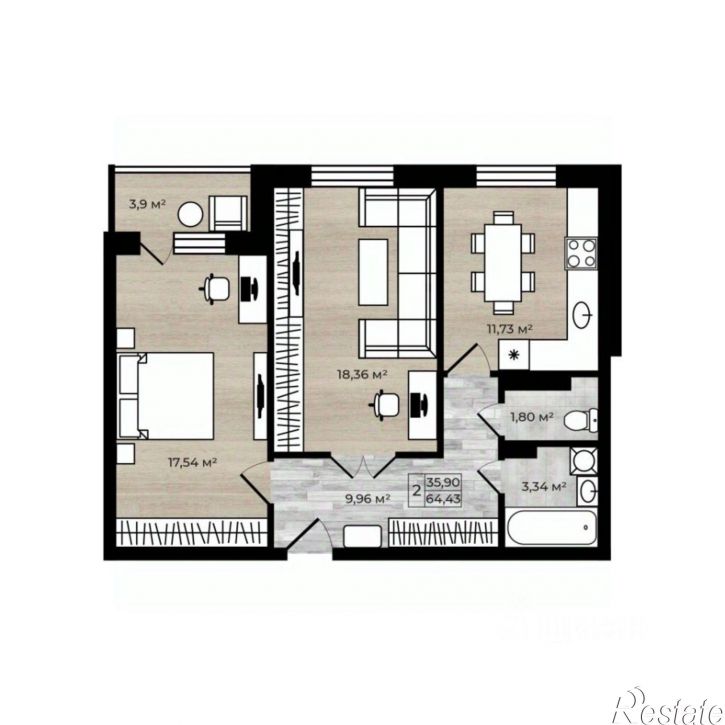 2-комн квартира улица Батова, 26,  д. 26