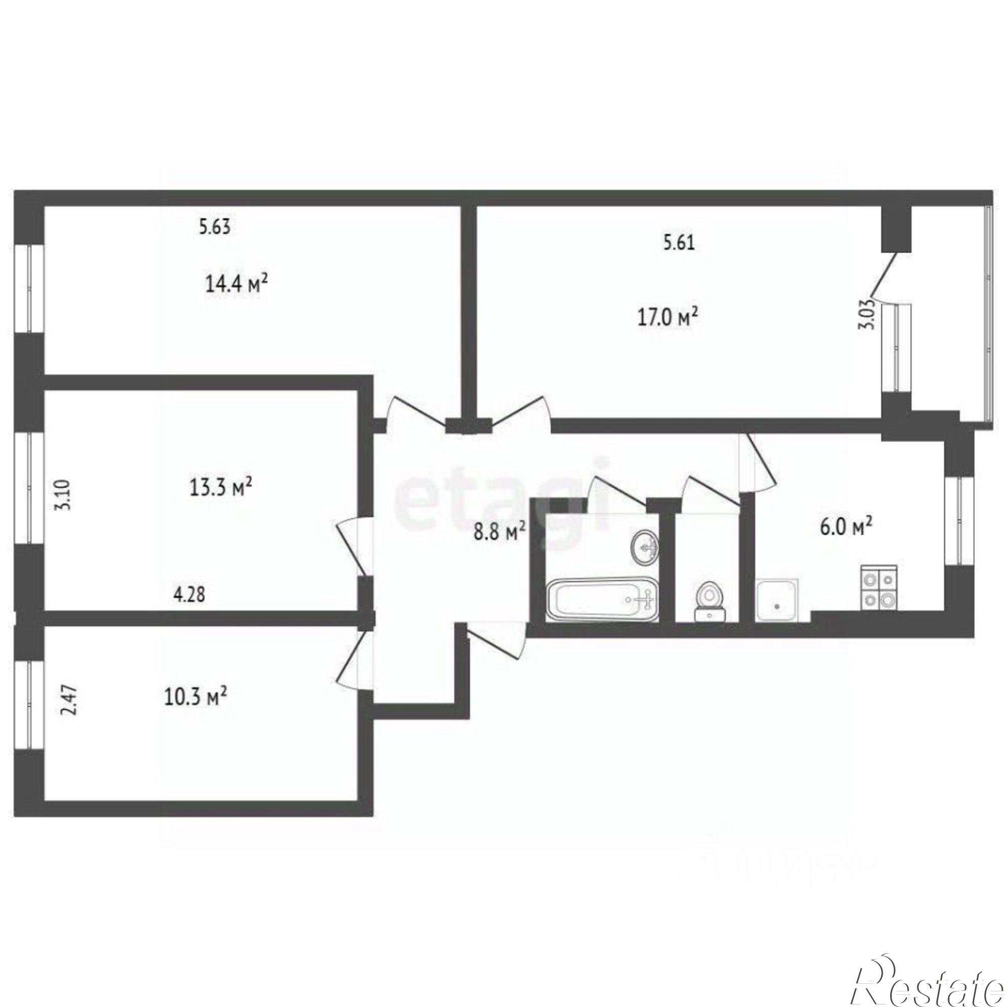 Купить квартиру за 4 300 000 рублей на улица Громова, 10