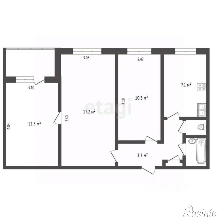 3-комн квартира улица Туманова, 4А,  д. 4А