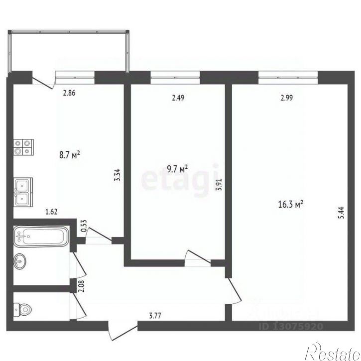 2-комн квартира улица Ветеранов, 1А,  д. 1А