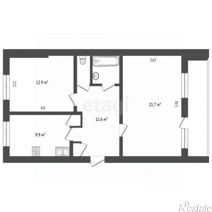 2-комн квартира улица Суркова, 6,  д. 6