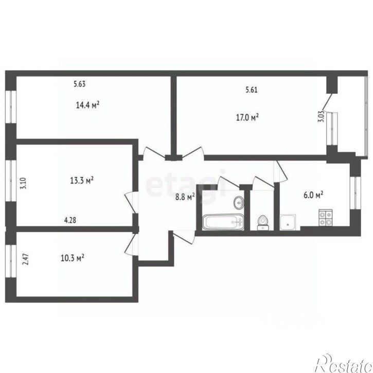 4-комн квартира улица Громова, 10,  д. 10