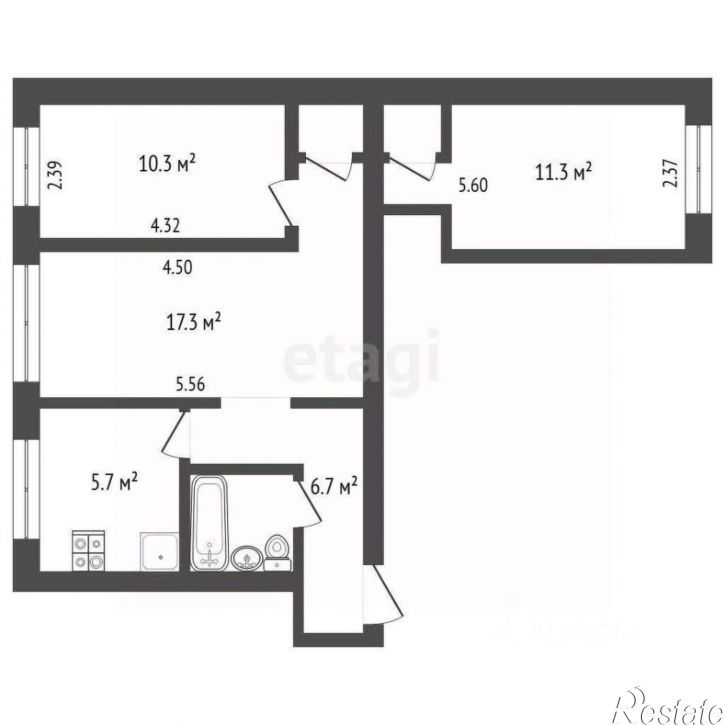 3-комн квартира улица Рыкачёва, 11,  д. 11