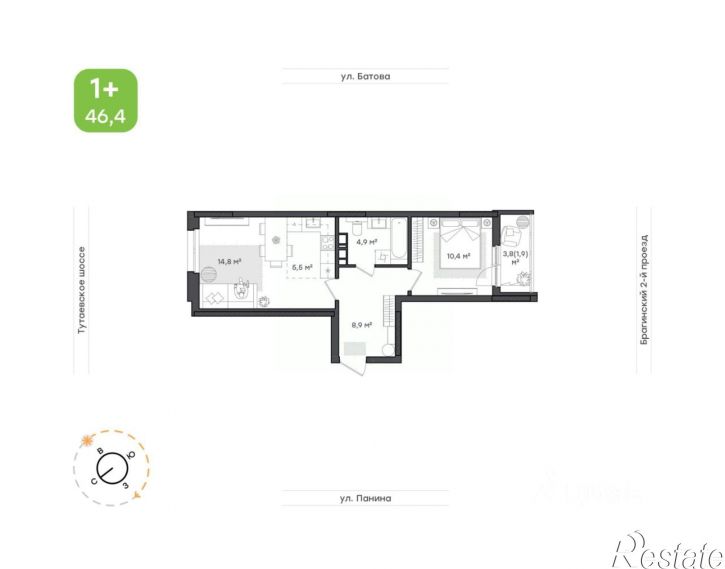 2-комн квартира в новом доме Тутаевское шоссе, 93Б,  д. 93Б
