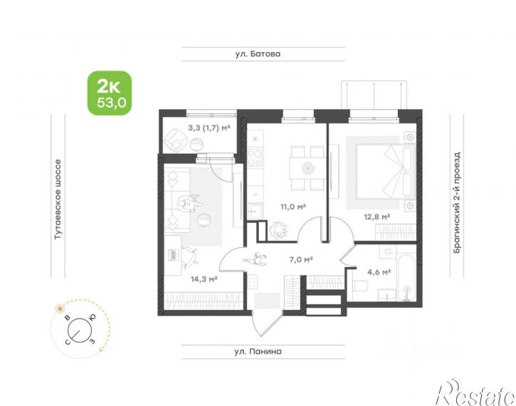 2-комн квартира в новом доме Тутаевское шоссе