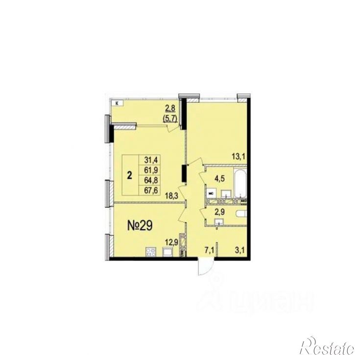 2-комн квартира в новом доме улица Лисицына, 6В,  д. 6В
