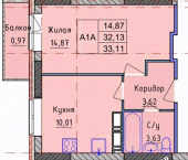 1-комн, 33кв м, этаж 7/18 ул Пашуковская, 34
