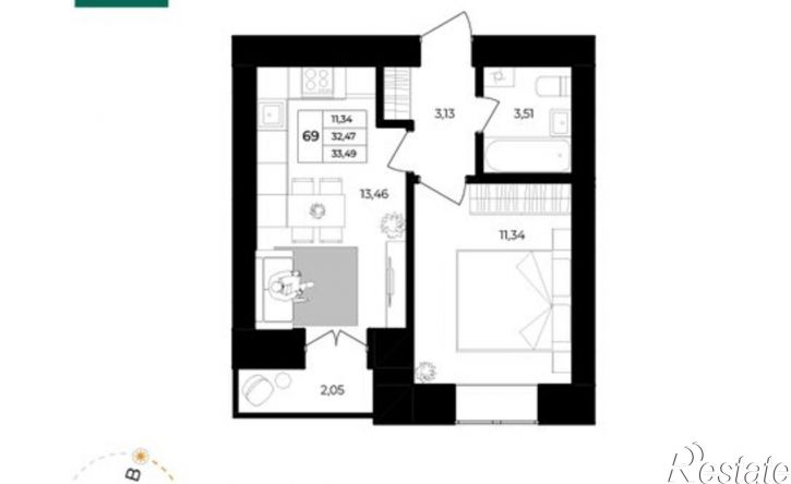 1-комн квартира в новом доме Ленинградский проспект