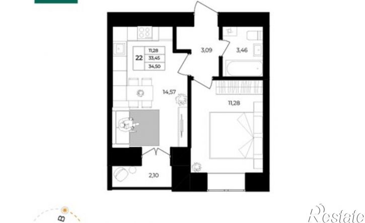 1-комн квартира в новом доме Ленинградский проспект