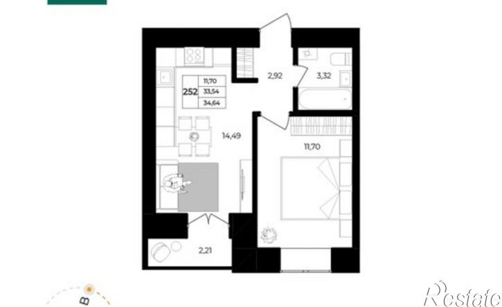 1-комн квартира в новом доме Ленинградский проспект