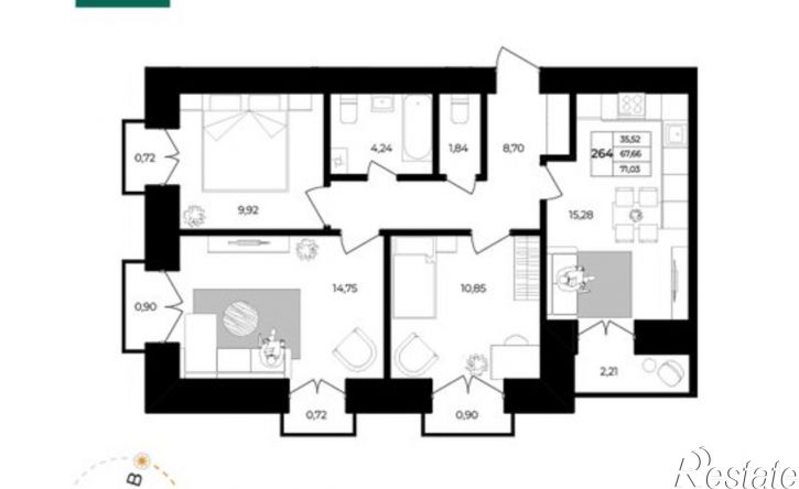 3-комн квартира в новом доме Ленинградский проспект