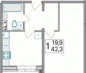 1-комн, 42 кв м, этаж 6/10 Дядьковская улица