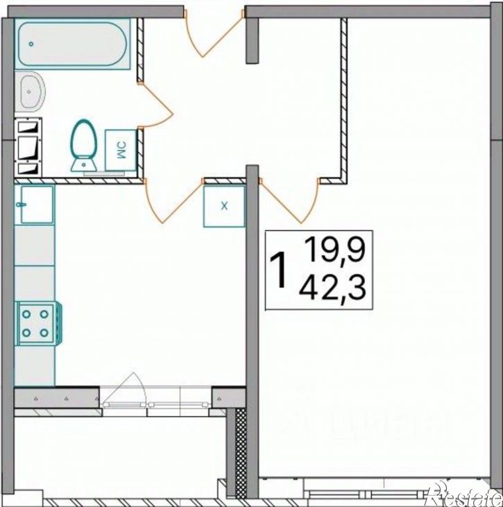 1-комн квартира в новом доме Дядьковская улица