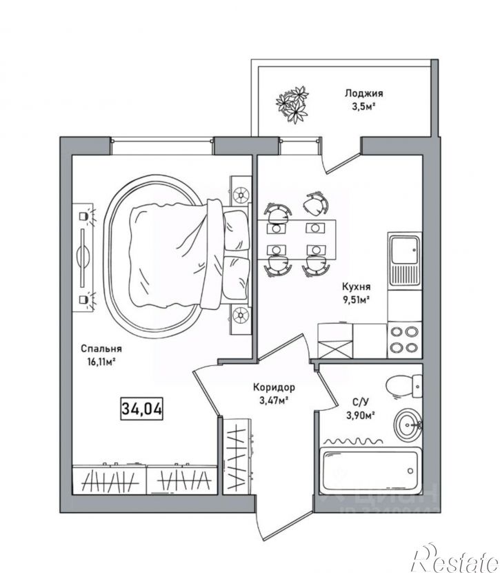 1-комн квартира г Ярославль, ул Комкора Хрипина, д 3