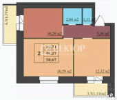 2-комн, 50кв м, этаж 1/9 улица Комкора Хрипина