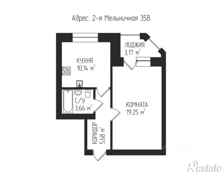 1-комн квартира 2-я Мельничная улица, 35В,  д. 35В