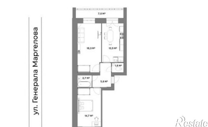 2-комн квартира улица Комкора Хрипина, 2