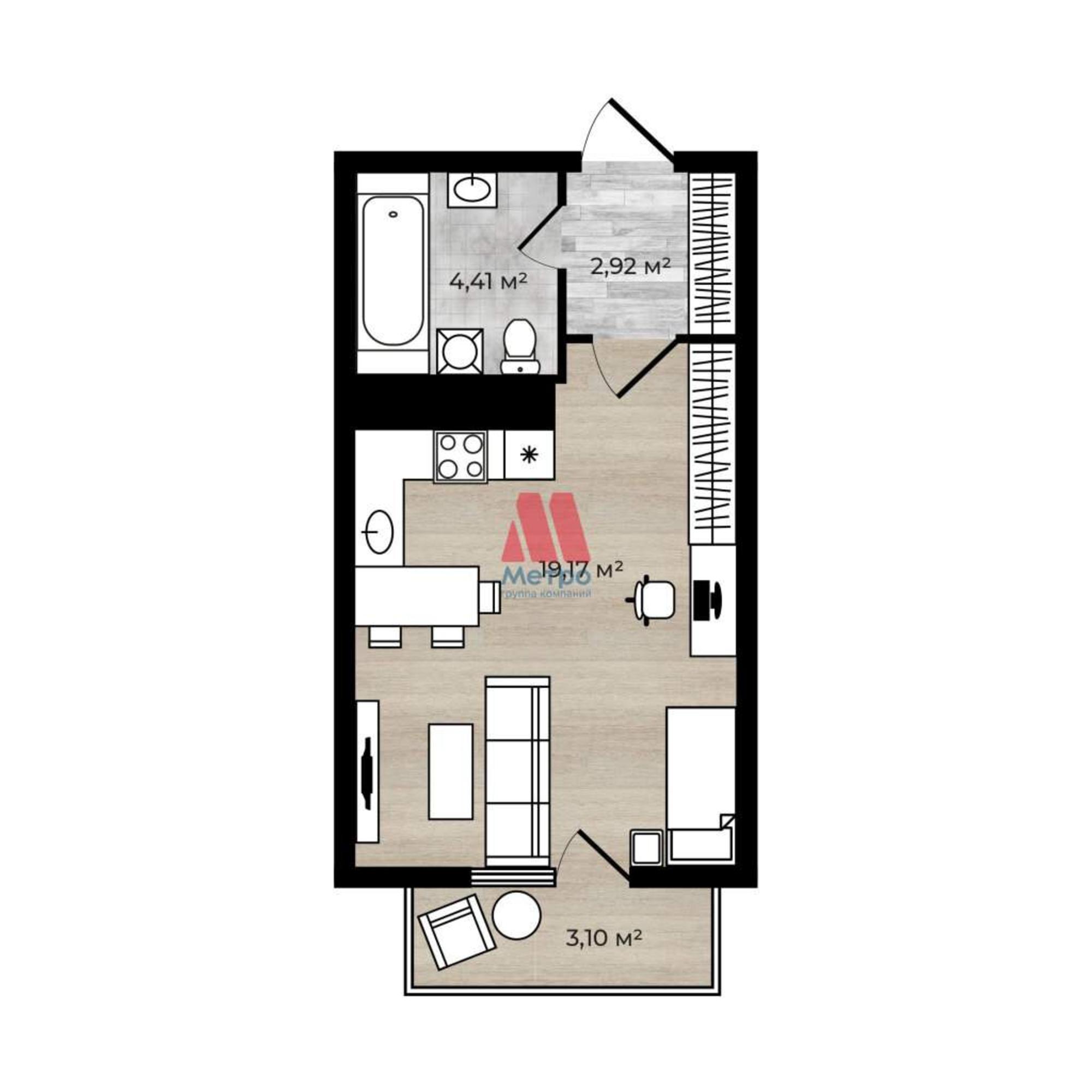 Купить студию за 2 550 000 рублей на Строителей улица, д.18