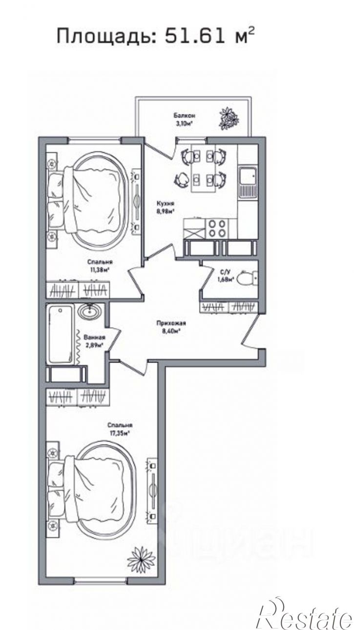 2-комн квартира ул Строителей, 20,  д. 20