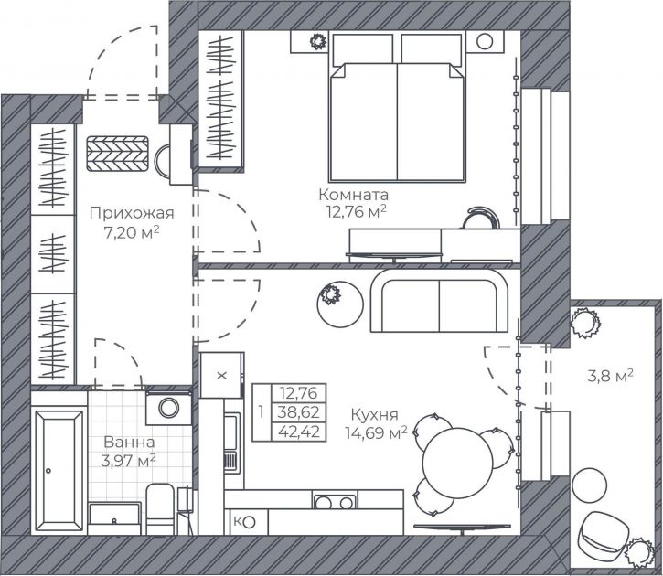1-комн квартира в новом доме Тормозное шоссе, д.1