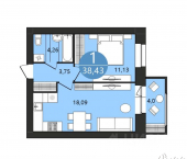 1-комн, 38 кв м, этаж 1/12 1-я Приволжская улица, 4А