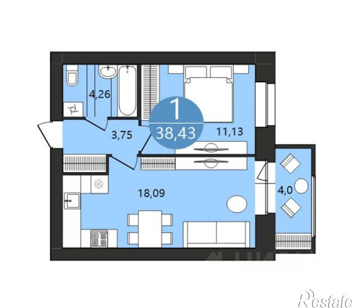 1-комн квартира в новом доме 1-я Приволжская улица, 4А,  д. 4А