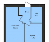 1-комн, 39.47 кв м, этаж 4/4 Клубная ул, 1