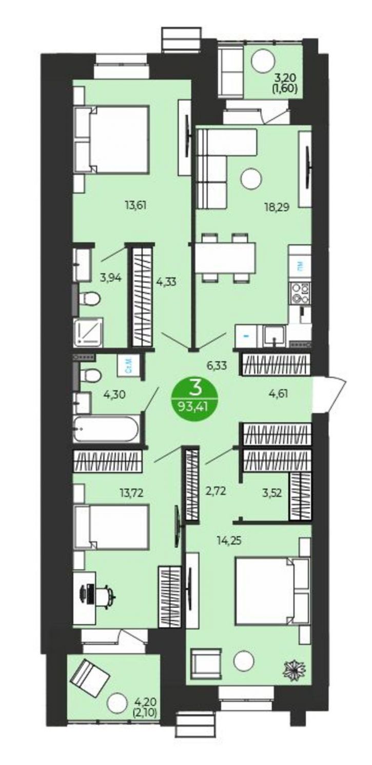 3-комн квартира в новом доме Калмыковых ул, 5