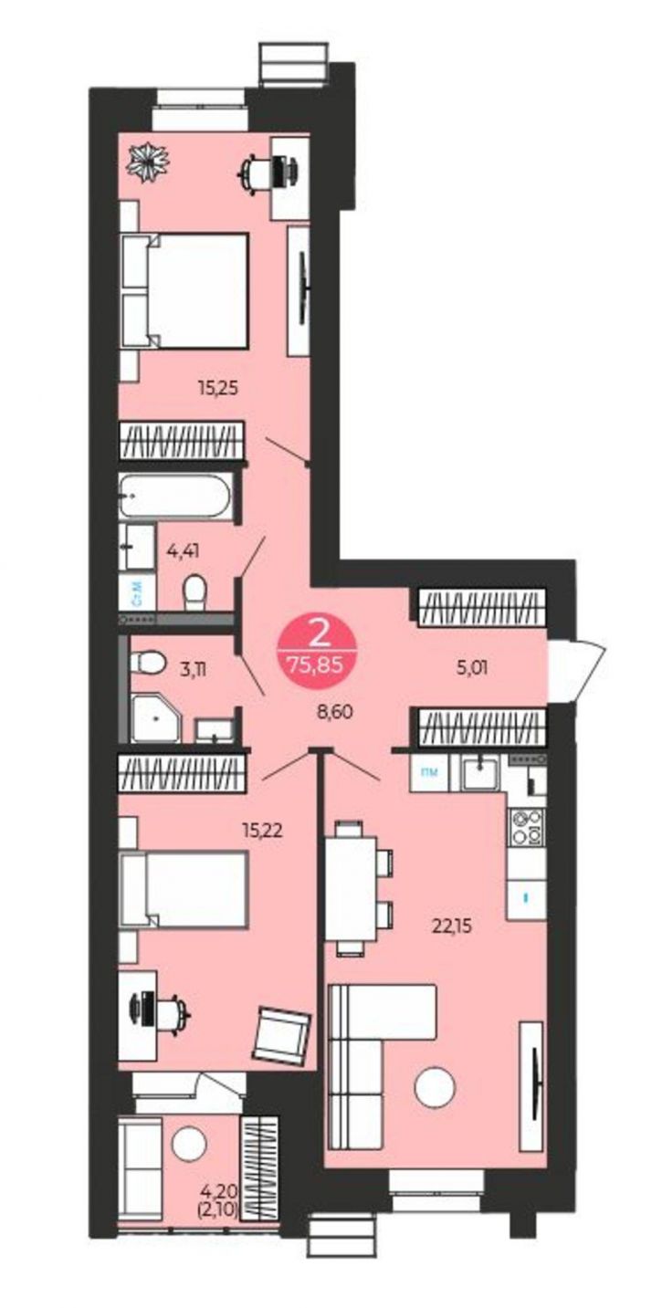 2-комн квартира в новом доме Калмыковых ул, 5