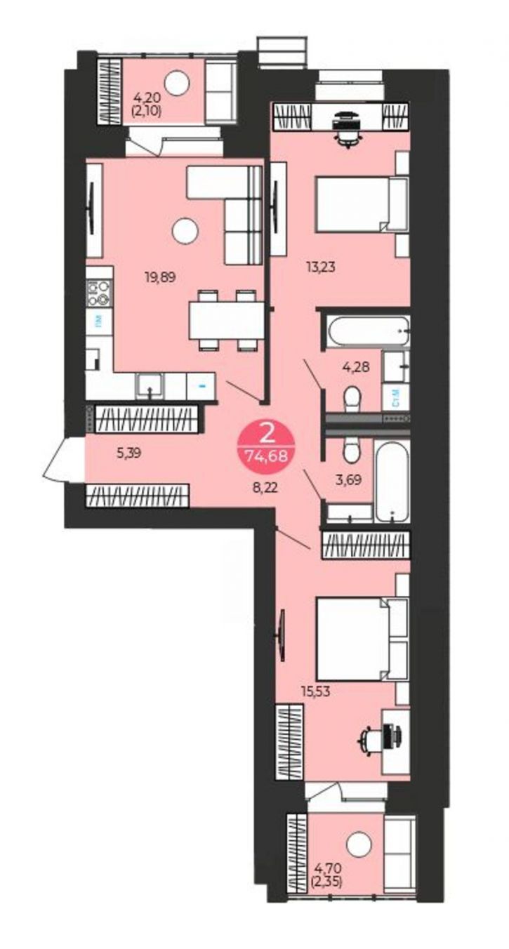 2-комн квартира в новом доме Калмыковых ул, 5