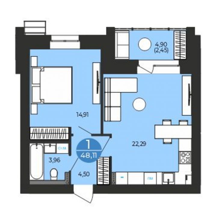 1-комн квартира в новом доме Калмыковых ул, 5