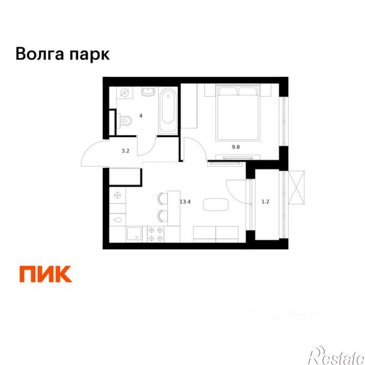 1-комн квартира в новом доме район Сокол, жилой комплекс Волга Парк, 1В