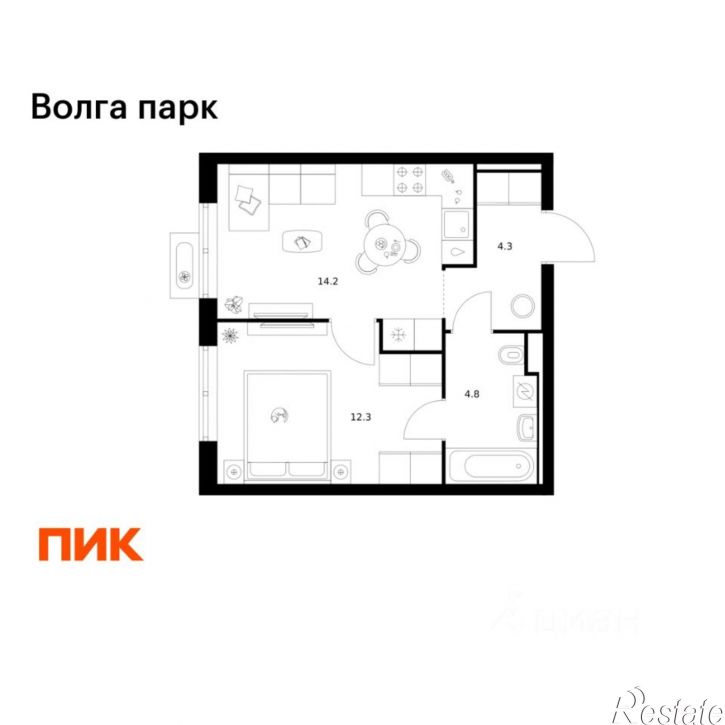 1-комн квартира в новом доме район Сокол, жилой комплекс Волга Парк