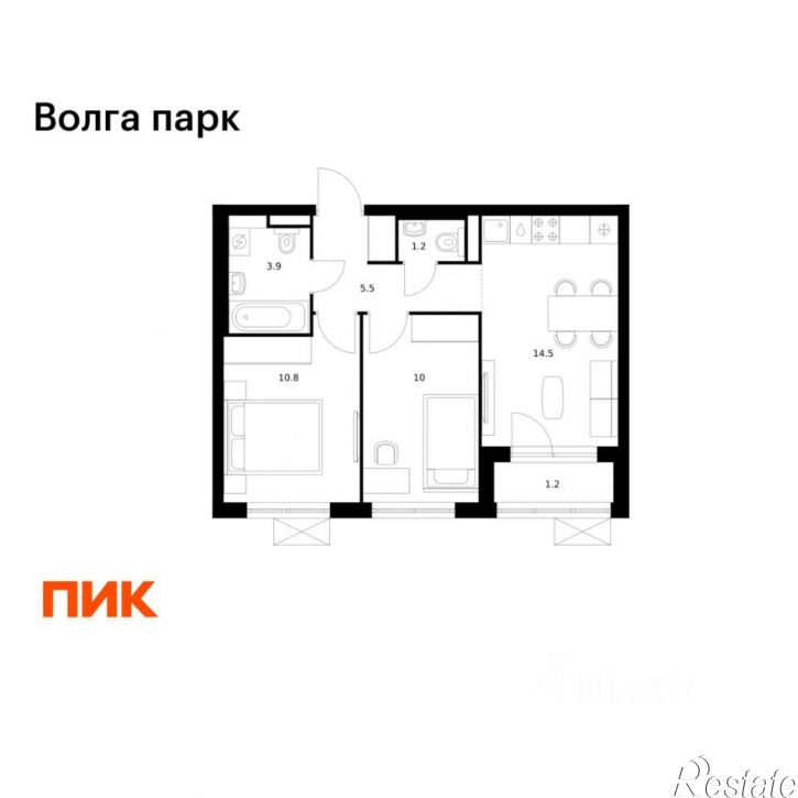 2-комн квартира в новом доме район Сокол, жилой комплекс Волга Парк, 1В