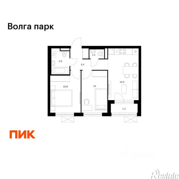 2-комн квартира в новом доме район Сокол, жилой комплекс Волга Парк, 1В