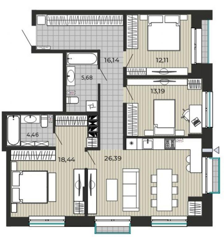 3-комн квартира в новом доме Салтыкова-Щедрина ул, 21