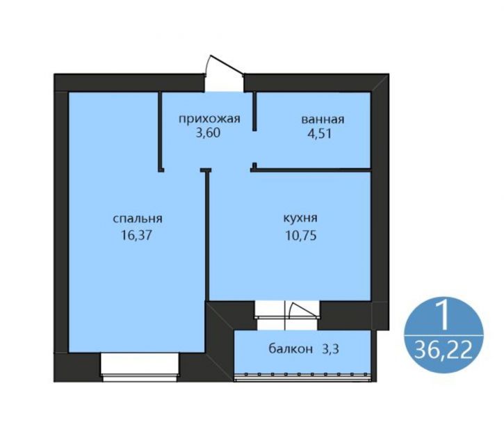 1-комн квартира в новом доме 1-я Приволжская ул., 1
