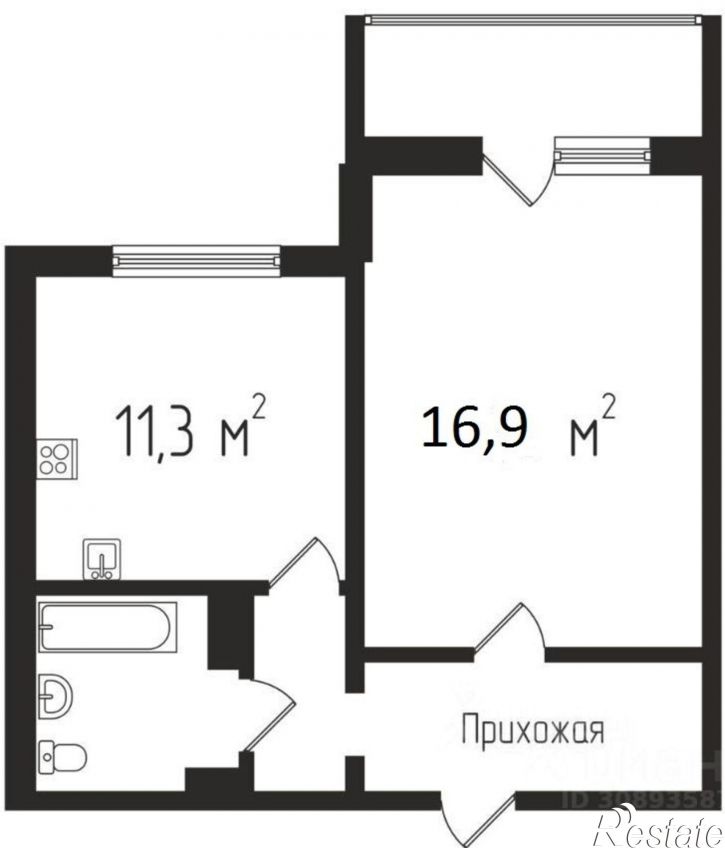 1-комн квартира улица Громова, 34 к2,  д. 34 к2