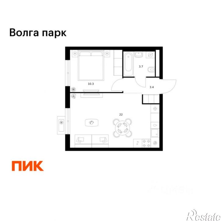 1-комн квартира в новом доме район Сокол, 1-й микрорайон, ЖК Волга Парк
