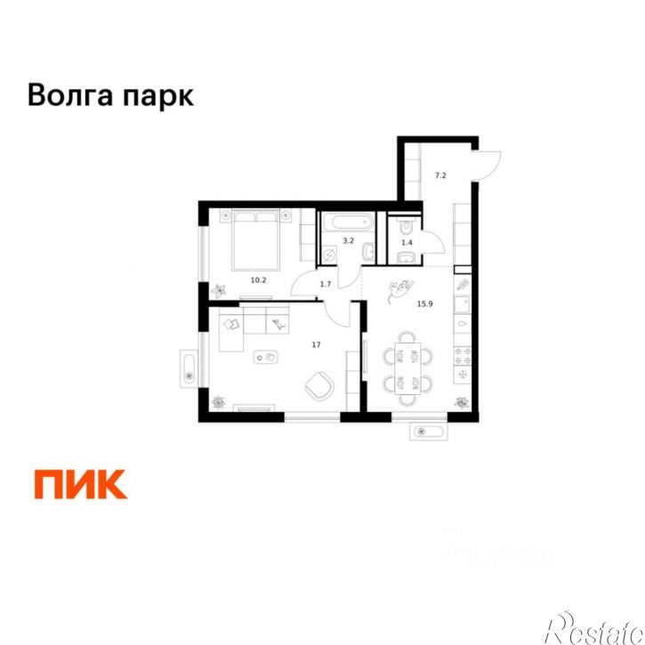 2-комн квартира в новом доме район Сокол, 1-й микрорайон, ЖК Волга Парк, 2В