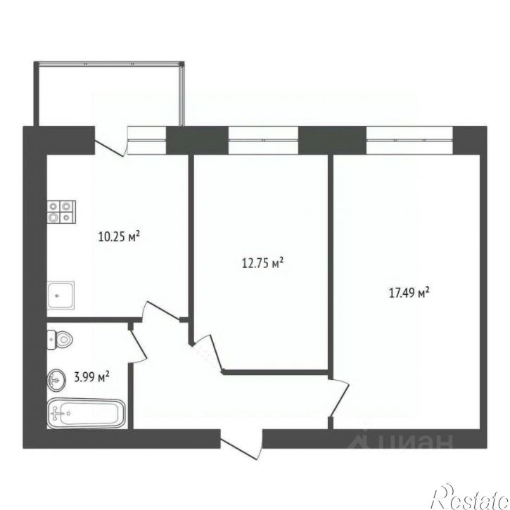 2-комн квартира ул Комкора Хрипина, 3,  д. 3