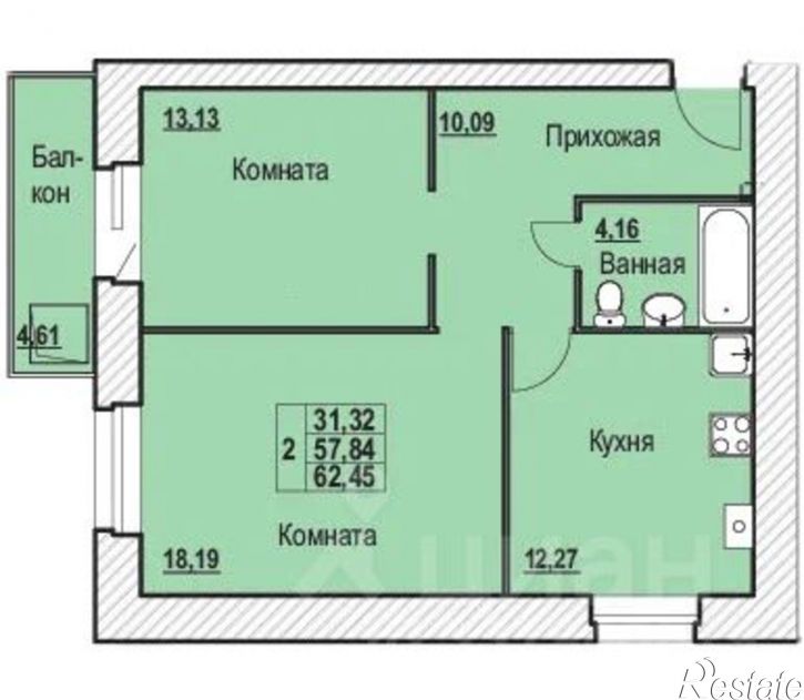 2-комн квартира ул Летная, 45,  д. 45