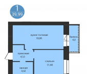 1-комн, 39.99 кв м, этаж 11/12 1-я Приволжская ул., 1