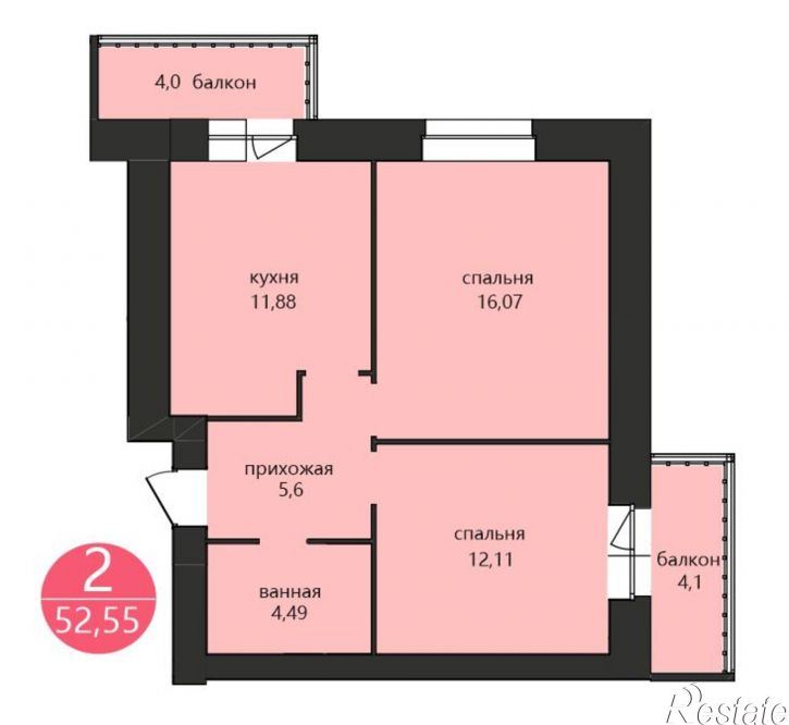 2-комн квартира в новом доме 1-я Приволжская ул., 1