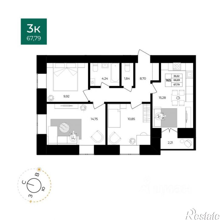 3-комн квартира в новом доме ул Комкора Хрипина, 3 5,  д. 3 5,  к. 5