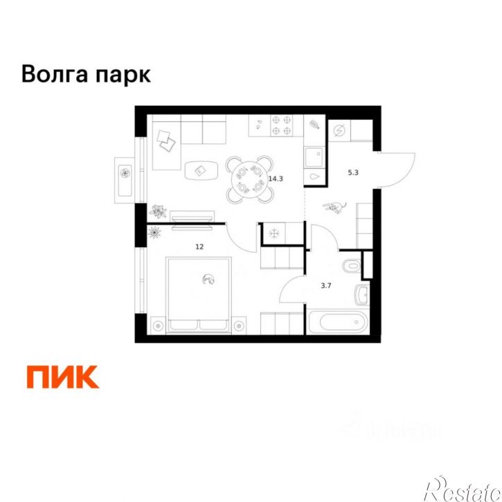 1-комн квартира в новом доме район Сокол, 1-й микрорайон, ЖК Волга Парк