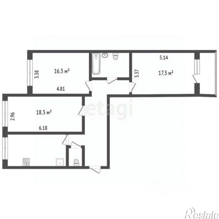3-комн квартира